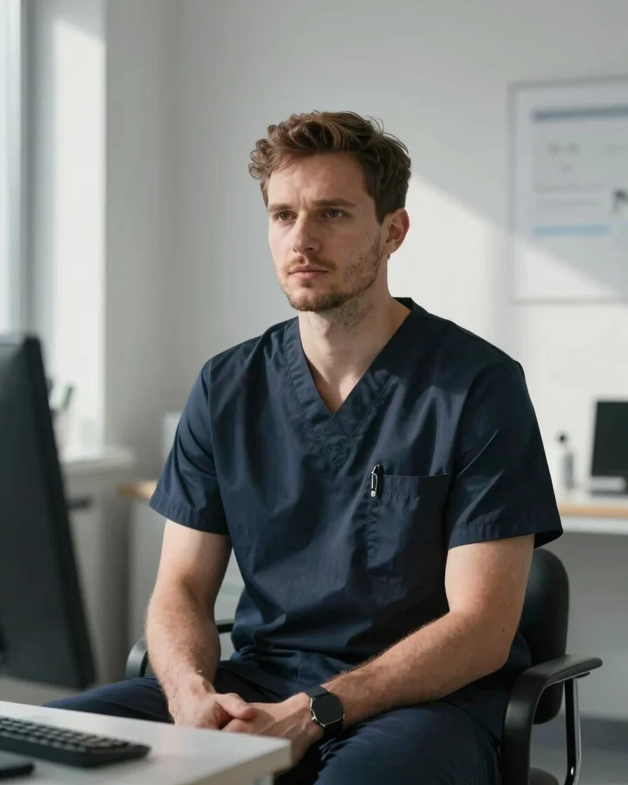 Professional portrait of a focused male therapist in a modern Sca